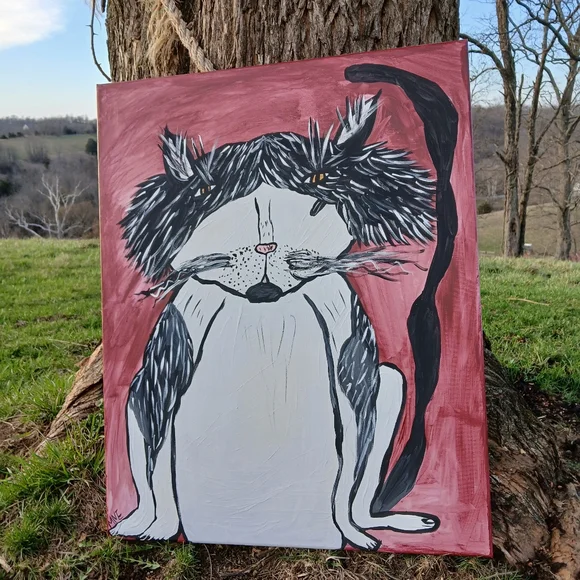 Tuxedo Cat Painting Folk Art - Picture 10 of 10